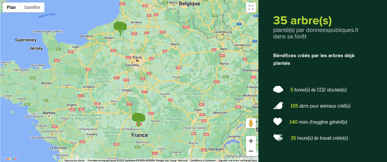 Carte de plantation des arbres avec Reforest'Action
